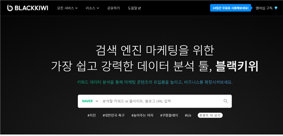네이버 블로그 키워드 찾기 사이트 블랙키위 검색 하는 중