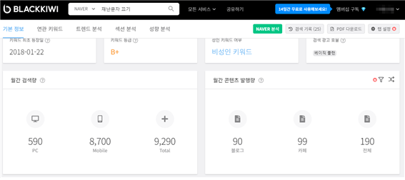 블랙키위 검색량 확인