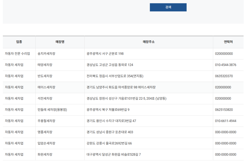 2025 전국민 민생회복 지원금 제로페이 홈페이지에서 세차장 사용처 찾는 중