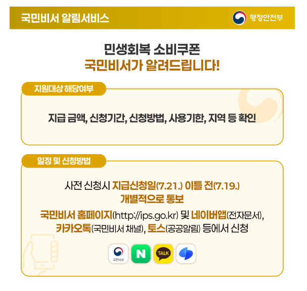 2025 전국민 민생회복 소비쿠폰 신청 방법 국민비서 알림 서비스 추천 중