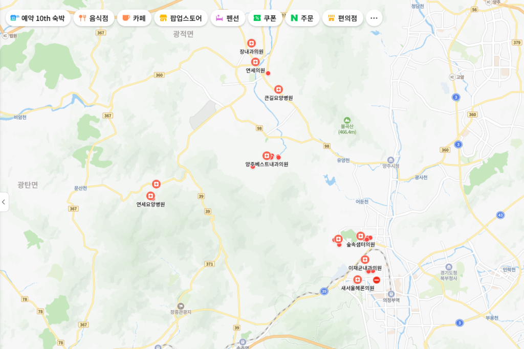 양주 마운자로 처방 가능한 병원 네이버 지도로 검색 중