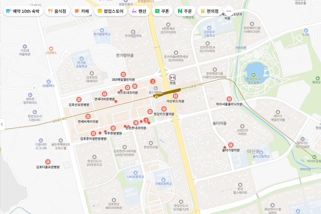 김포 마운자로 처방 가능한 내과 병원 네이버 지도로 검색 중