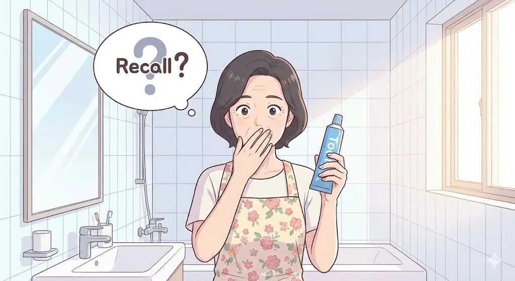2080 치약 리콜 소식에 놀란 주부 일러스트