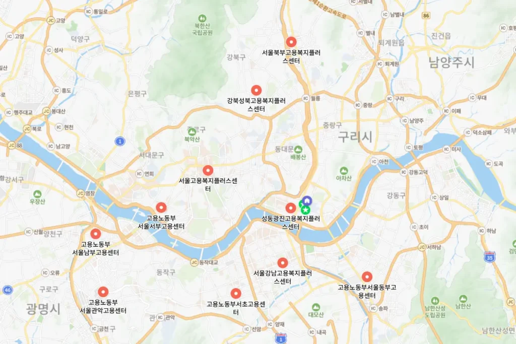 네이버 지도에서 우리 동네 고용복지플러스센터 찾는 중