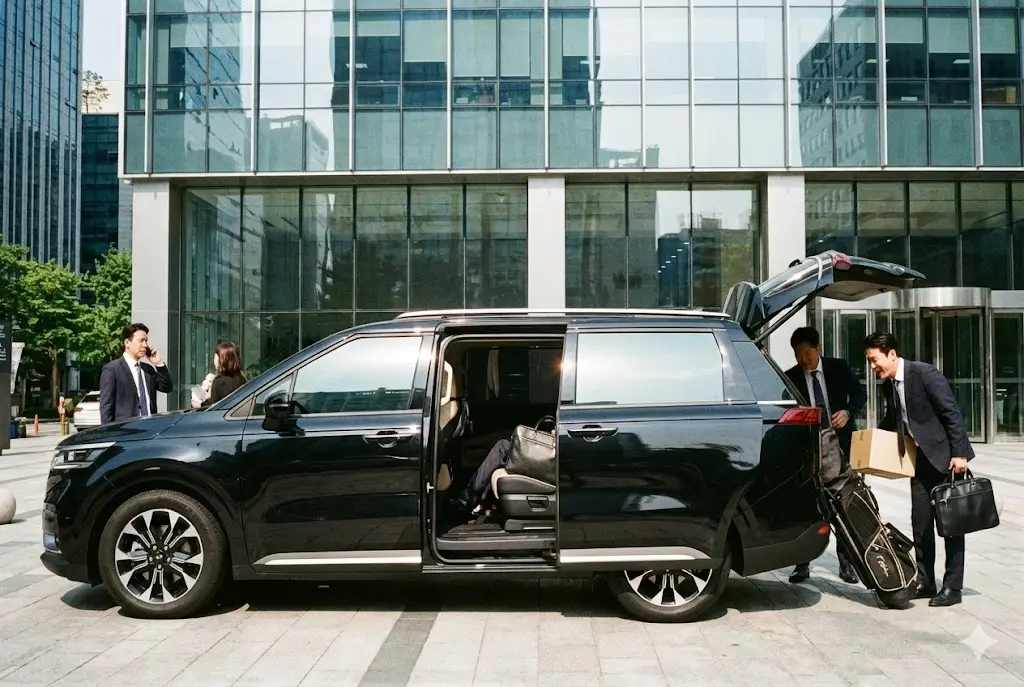 업무용으로 활용되는 카니발 9인승의 고급스러운 외관