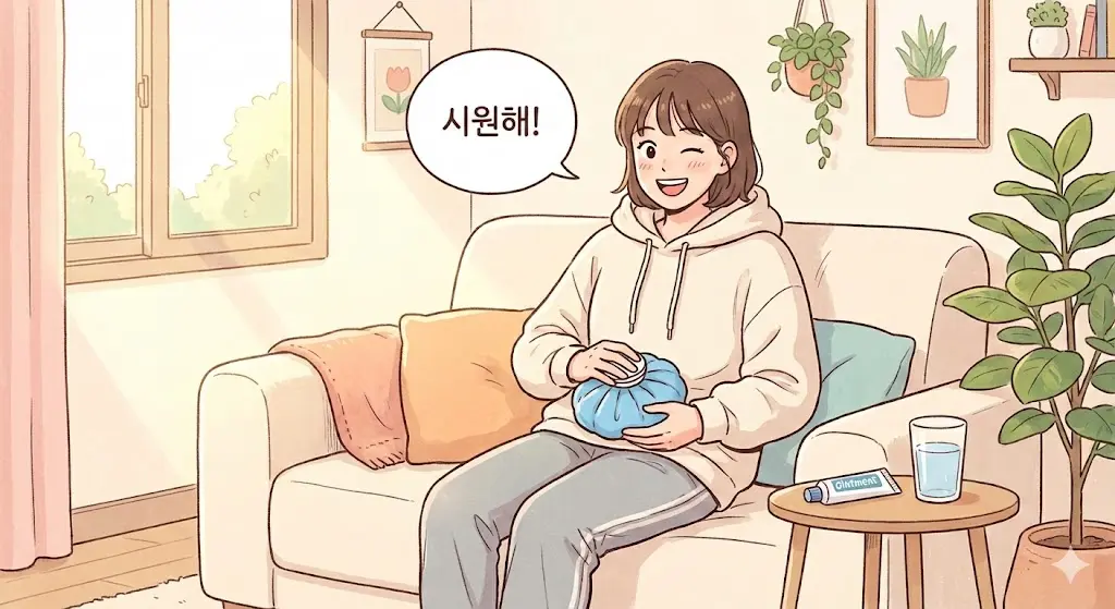 웃으면서 아이스팩을 하는 여성, 다이어트 주사 부작용 관리