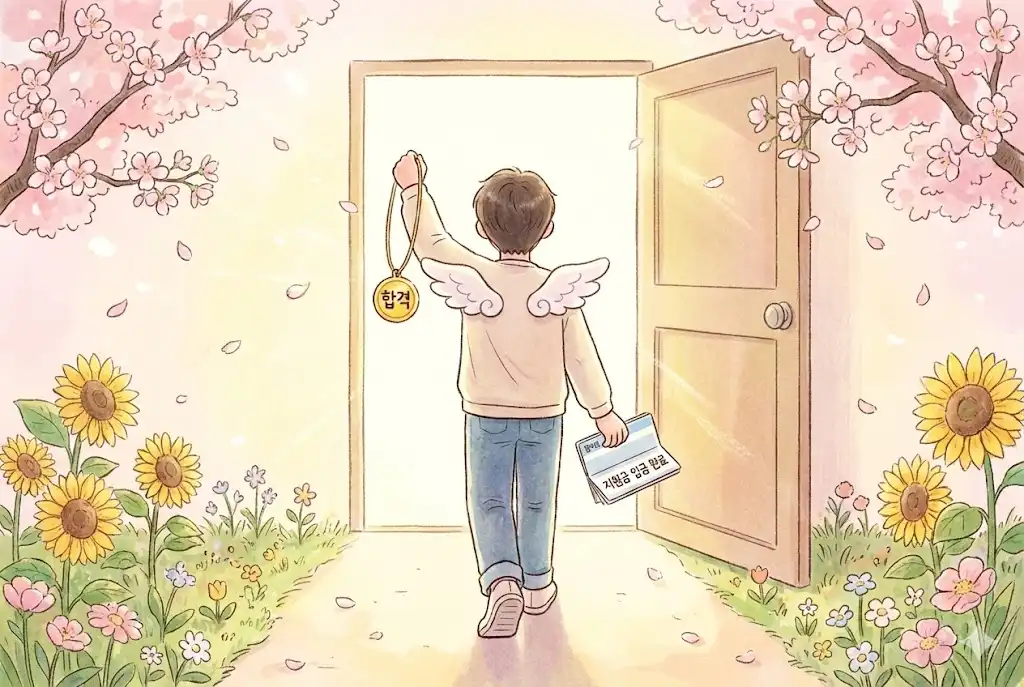 정부 지원금을 통해 자신감을 얻고 성공적으로 사회에 재도약하는 청년의 희망찬 모습