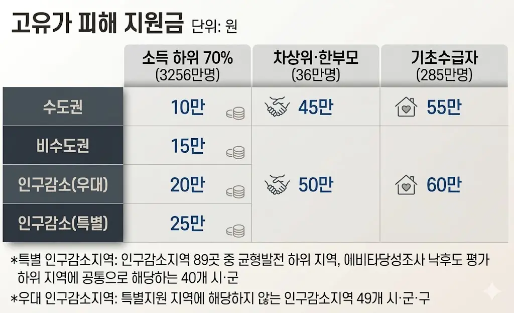 2026 고유가피해지원금 인구감소 우대 및 특별 지역 추가 금액 