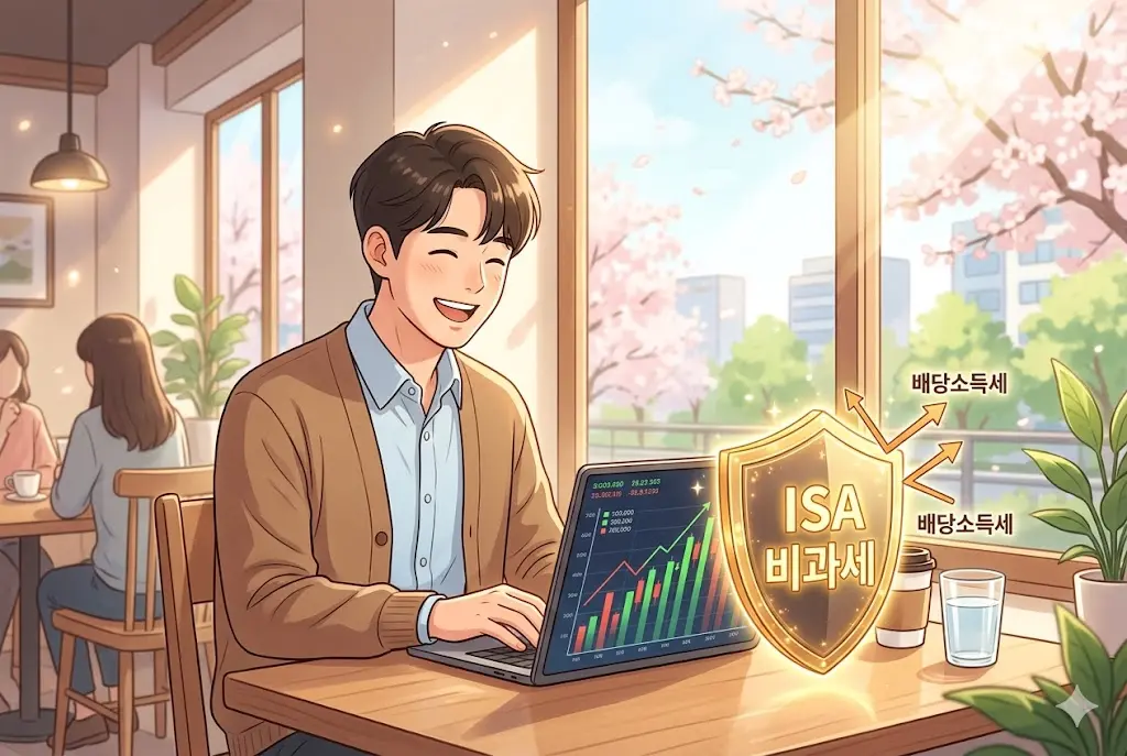 ISA 계좌의 절세 혜택으로 배당소득세를 방어하는 투자자의 모습
