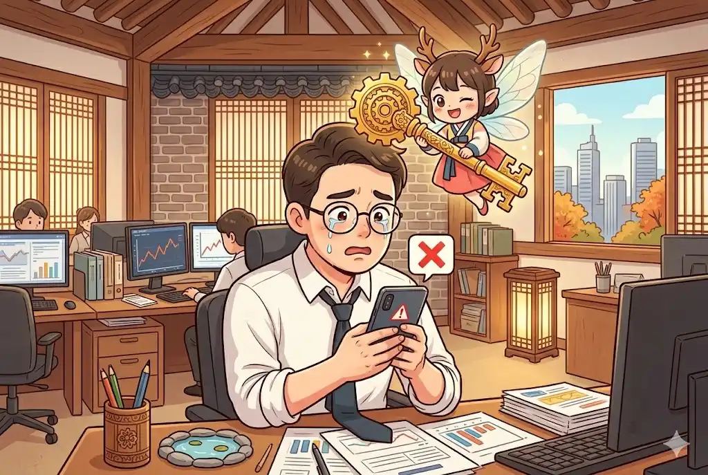 ISA 만기 자금 연금 전환 시 증권사 앱에서 납입 한도 초과 오류가 발생해 당황하는 직장인과 해결 팁을 알려주는 요정 애니메이션